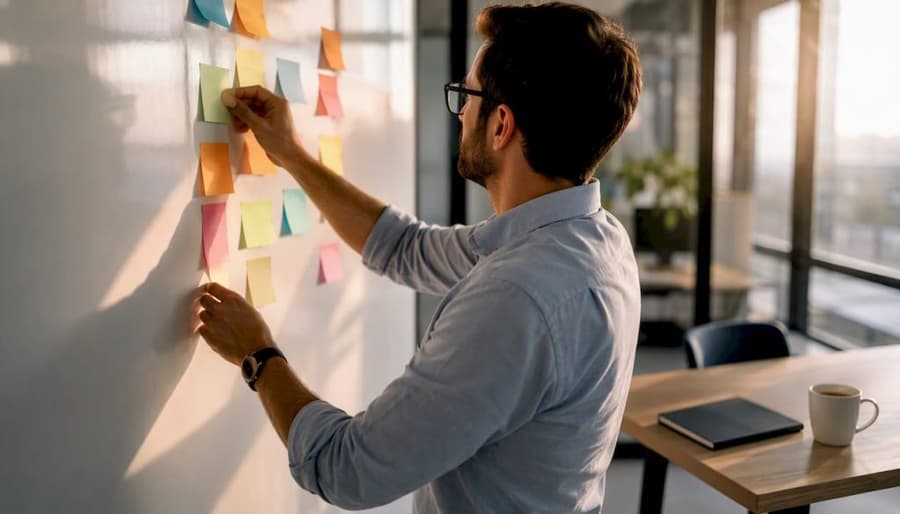 Change management ERP: guida pratica per manager 1 Mani che sistemano appunti su una lavagna