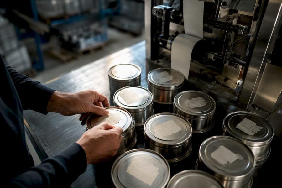 Tracciabilità commesse produzione: guida operativa per PMI 1 Mani che scansionano il codice a barre di un lotto in fabbrica