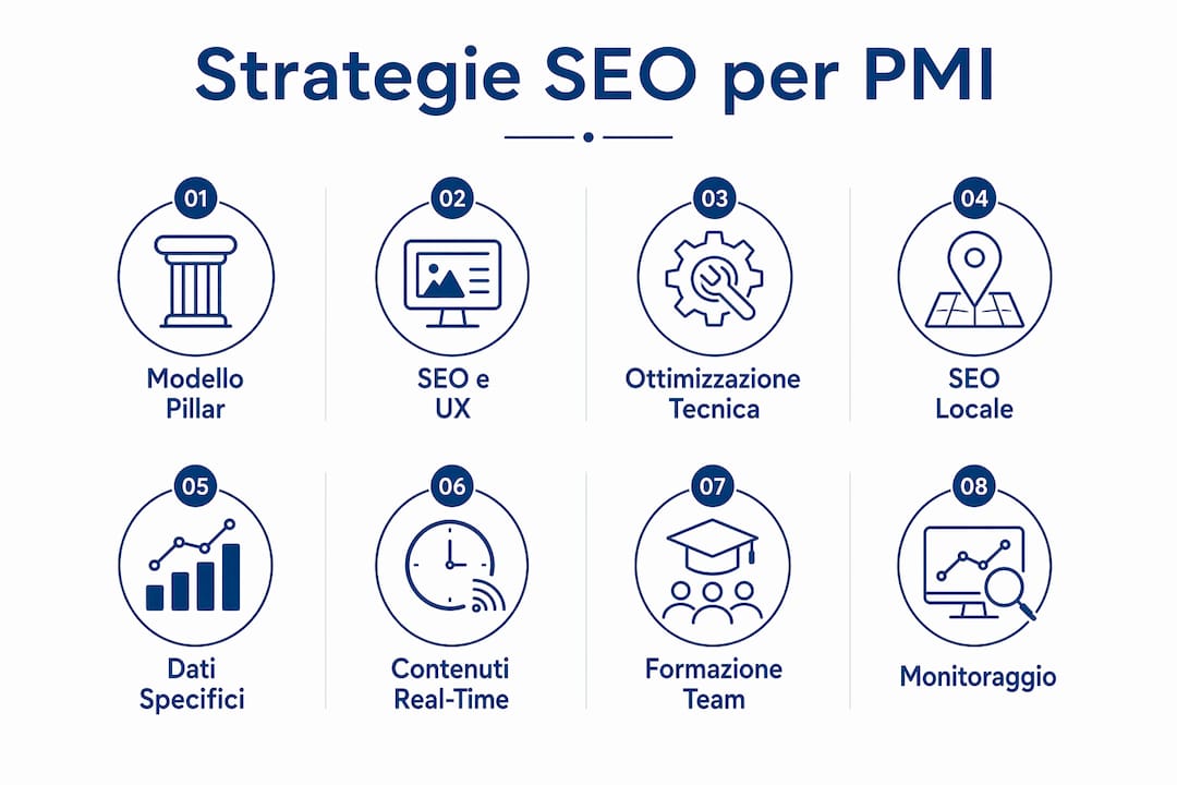 Infografica dedicata alle migliori strategie SEO e agli strumenti software per la gestione aziendale