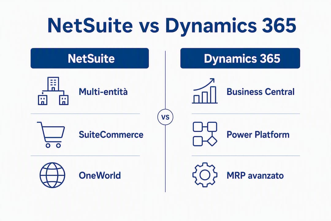Infografica: NetSuite vs Dynamics 365 – quale soluzione scegliere per la tua PMI?