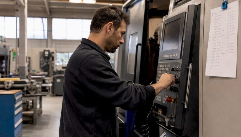 MRP e ERP per le PMI manifatturiere: come scegliere 3 Tecnico che regola i comandi di una macchina CNC
