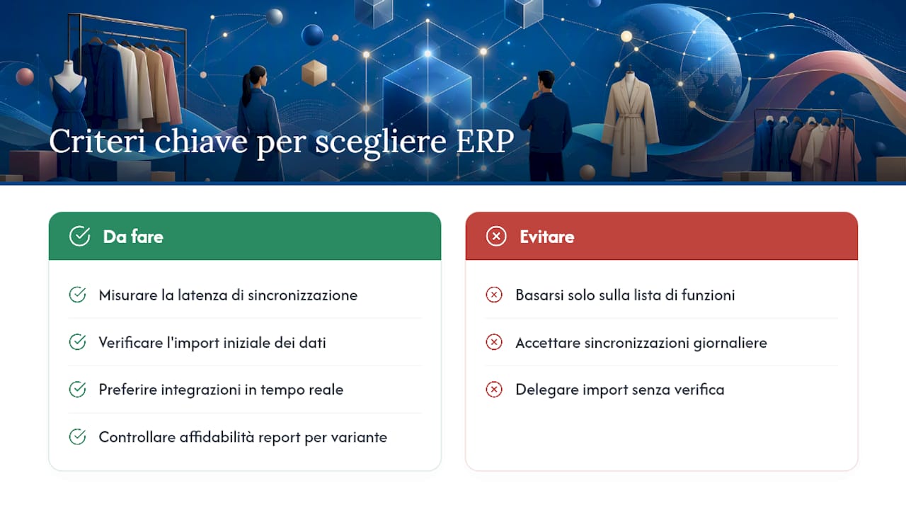 Taglie e colori ERP: checklist per retailer e brand moda con Linkware 2 Cosa conta davvero quando si sceglie un ERP per la moda — overview diagram