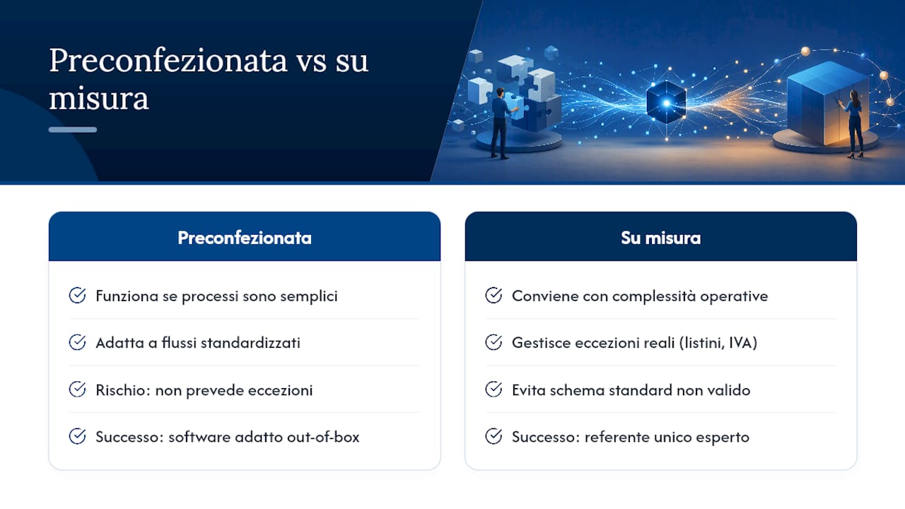 Come unificare contabilità e vendite in un unico gestionale 2 Perché un progetto su misura batte una soluzione preconfezionata — overview diagram