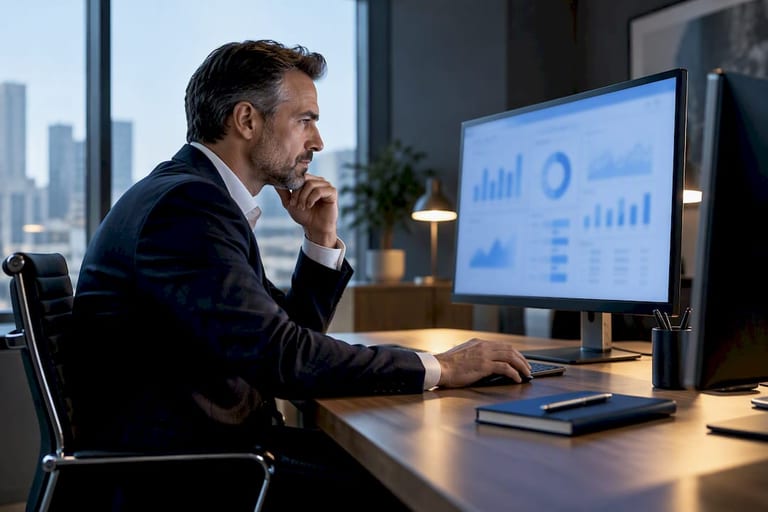 Dashboard ERP personalizzate: la guida per CFO e responsabili 3 CFO che esamina il cruscotto ERP integrato